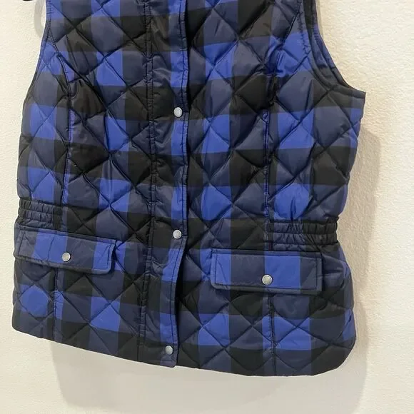 Talbots Ladies Down Blend Royal Blue /Black Size Medium Vest Preppy Fall Gingham - Picture 2 of 7